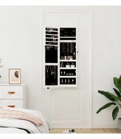 Sieradenkast met spiegel en LED wandgemonteerd wit