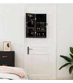 Sieradenkast met spiegel wandgemonteerd 30x8,5x67 cm zwart