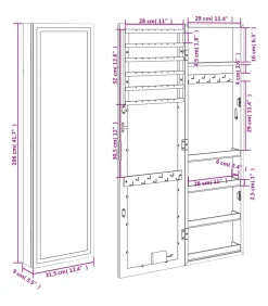 Sieradenkast met spiegel en LED wandgemonteerd zwart