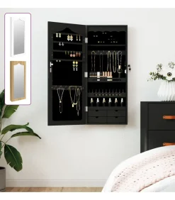 Sieradenkast met spiegel wandgemonteerd 37,5x10x90 cm zwart