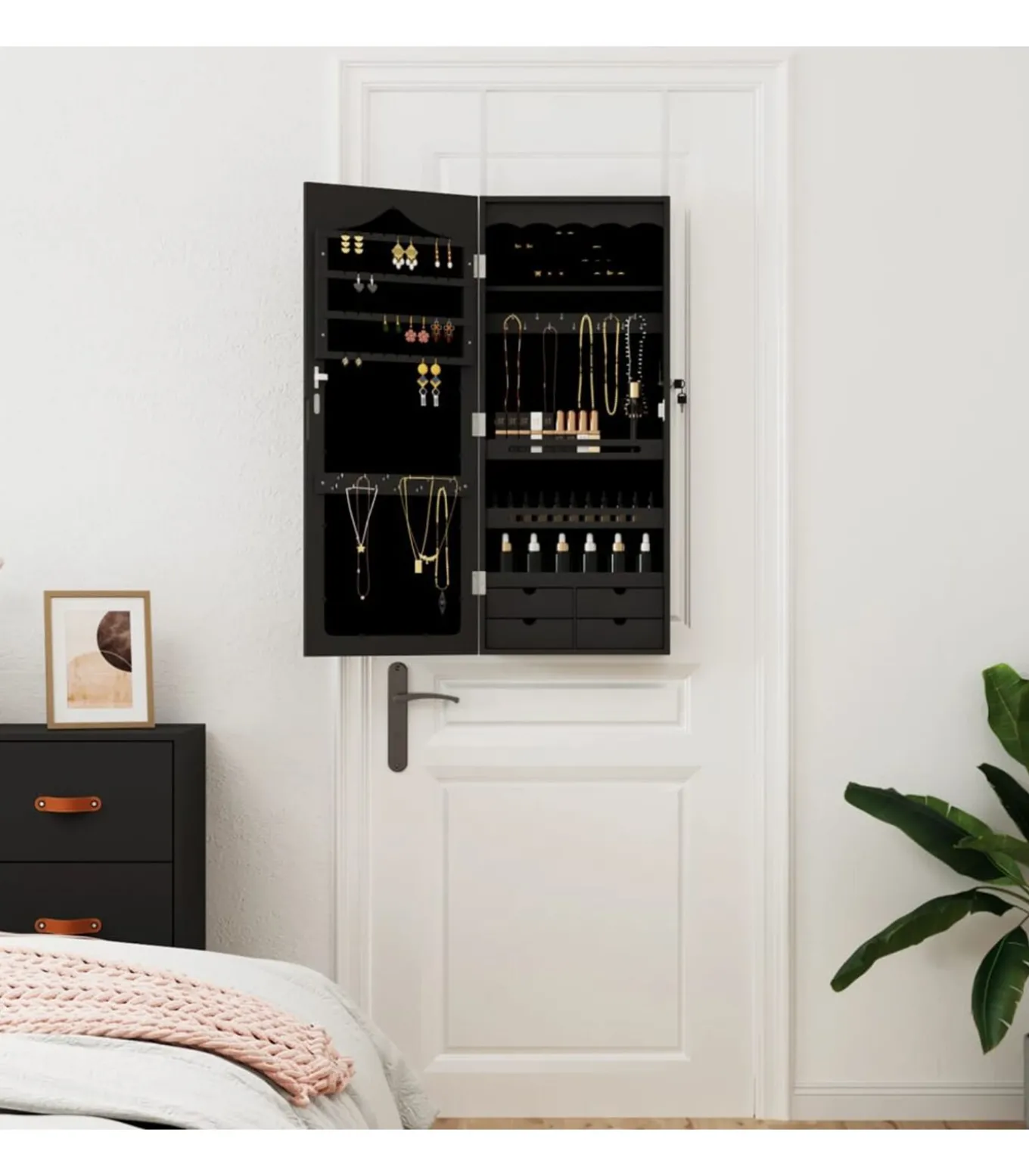 Sieradenkast met spiegel wandgemonteerd 37,5x10x90 cm zwart