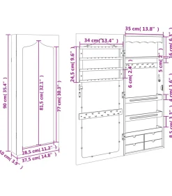 Sieradenkast met spiegel wandgemonteerd 37,5x10x90 cm zwart