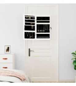 Sieradenkast met spiegel en LED wandgemonteerd wit