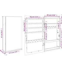 Sieradenkast met spiegel en LED wandgemonteerd wit
