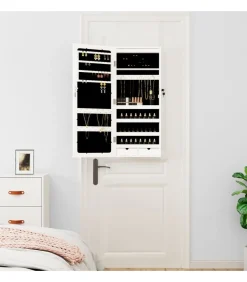 Sieradenkast met spiegel en LED wandgemonteerd wit