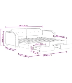 Slaapbank met onderschuifbed en lades 100x200 cm stof zwart