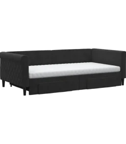 Slaapbank met onderschuifbed en lades 100x200 cm fluweel zwart