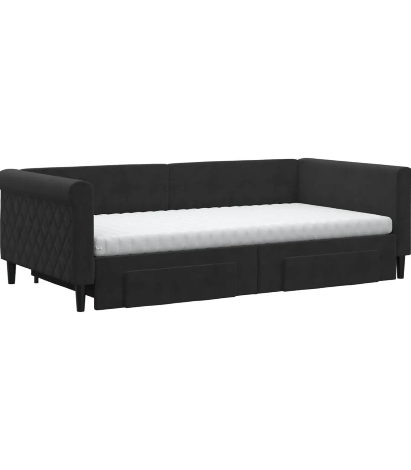 Slaapbank met onderschuifbed en lades 100x200 cm fluweel zwart