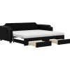 Slaapbank met onderschuifbed en lades 100x200 cm stof zwart