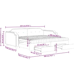 Slaapbank met onderschuifbed en lades 100x200 cm stof zwart