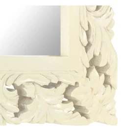 Spiegel handgesneden 50x50 cm massief mangohout wit