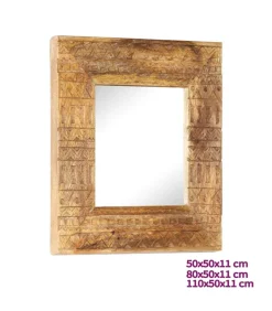 Spiegel handgesneden 50x50x2,5 cm massief mangohout
