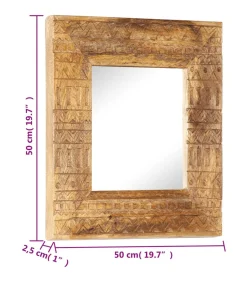 Spiegel handgesneden 50x50x2,5 cm massief mangohout
