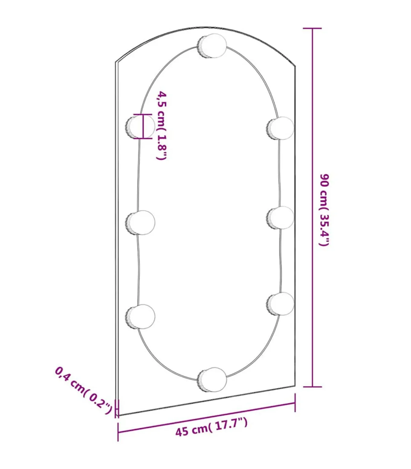 Spiegel met LED-verlichting boog 90x45 cm glas