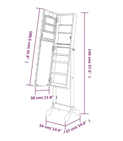 Spiegel vrijstaand met LED's 34x37x146 cm zwart