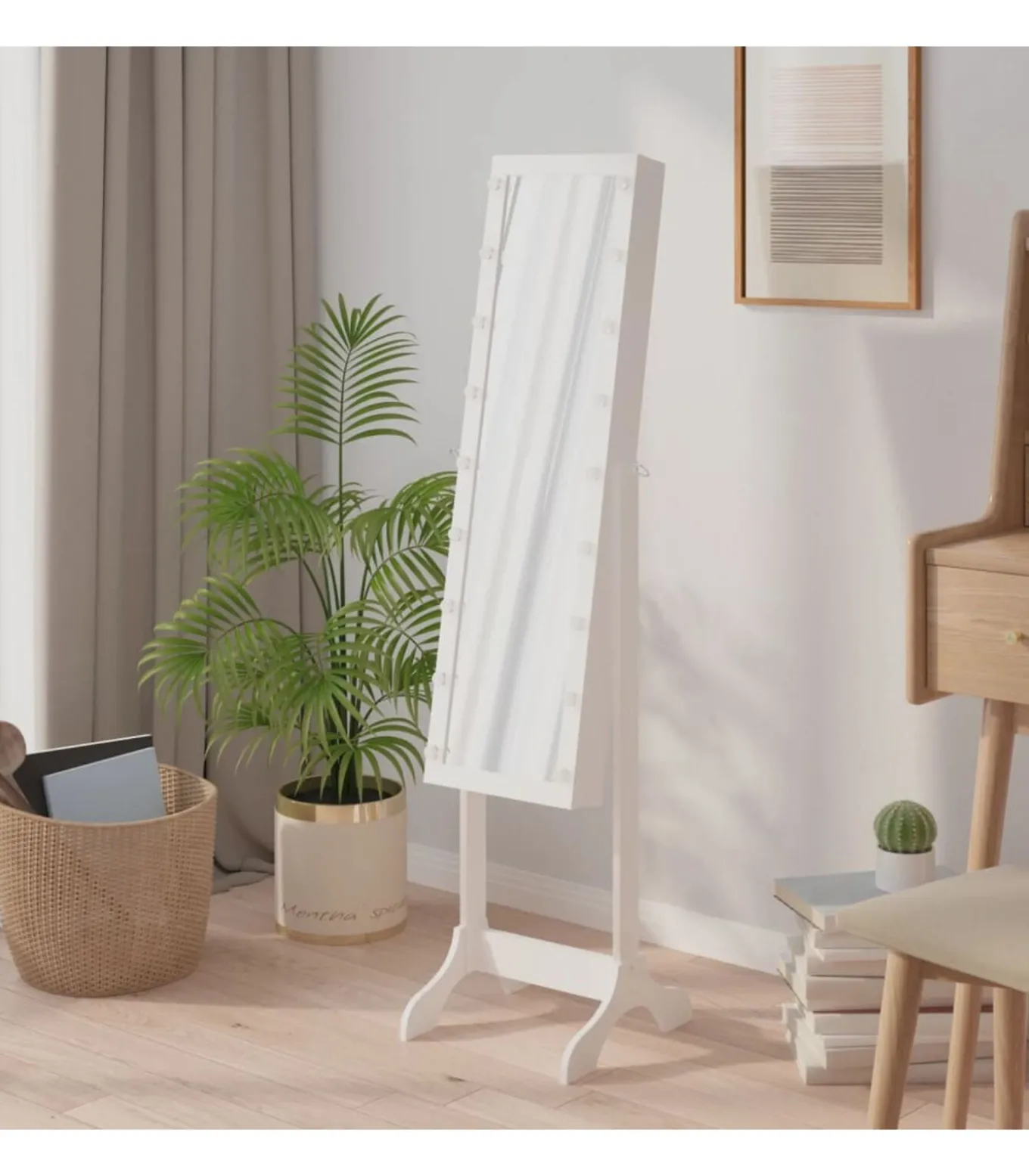 Spiegel vrijstaand met LED's 34x37x146 cm wit