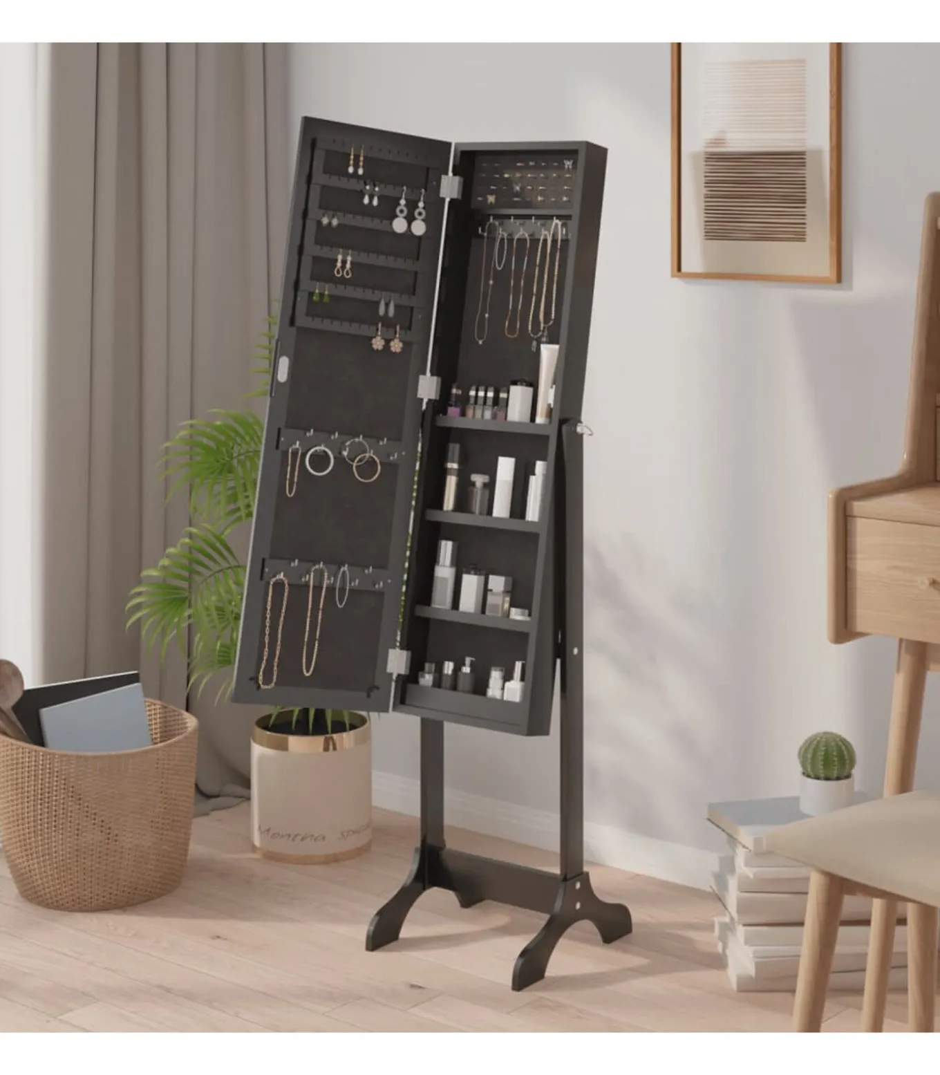 Spiegel vrijstaand 34x37x146 cm zwart