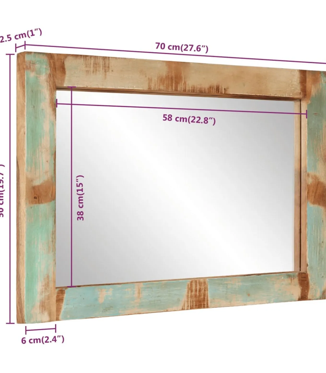 Spiegel 70x50 cm massief gerecycled hout en glas