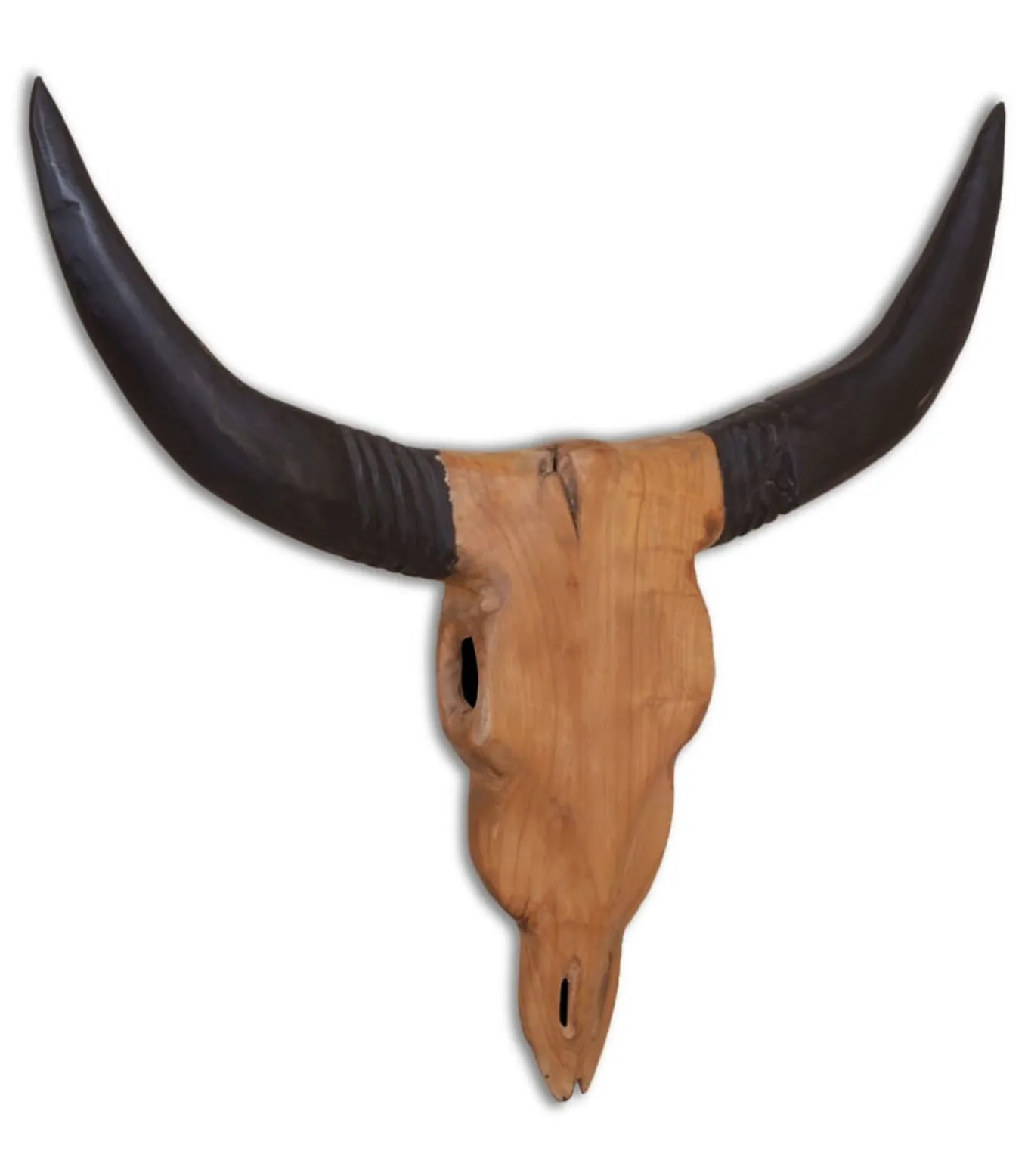 Stierenbeeld wandgemonteerd 69x6x60 cm teakhout