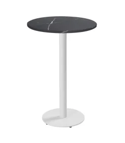 Tafel hoog rond 60 cm witte poot en zwarte marmeren bekleding