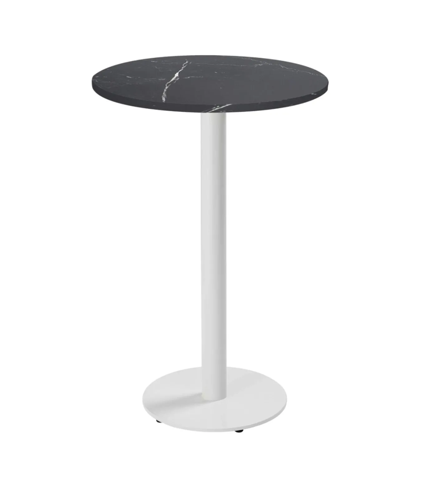 Tafel hoog rond 60 cm witte poot en zwarte marmeren bekleding