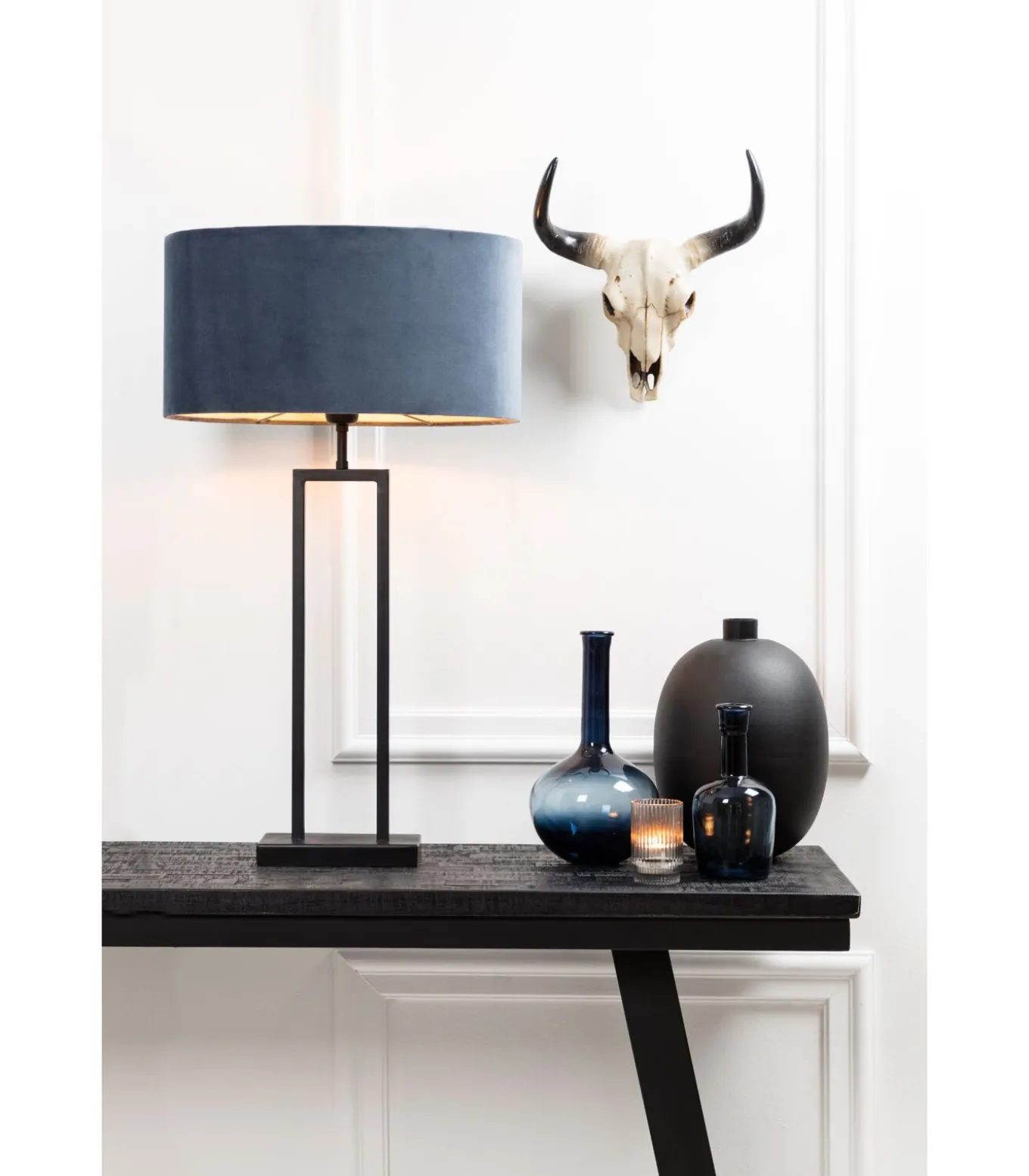 Tafellamp Shiva/Livigno - Zwart/Eiwit - Ø35x84cm