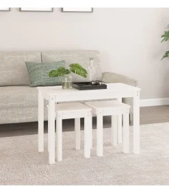 Tafeltjesset 3 st massief grenenhout wit