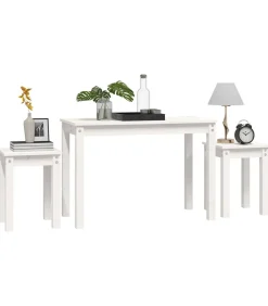 Tafeltjesset 3 st massief grenenhout wit