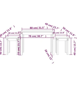 Tafeltjesset 3 st massief grenenhout wit