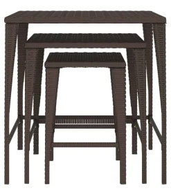 Tafeltjesset 3 st poly rattan bruin