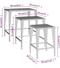 Tafeltjesset 3 st poly rattan bruin
