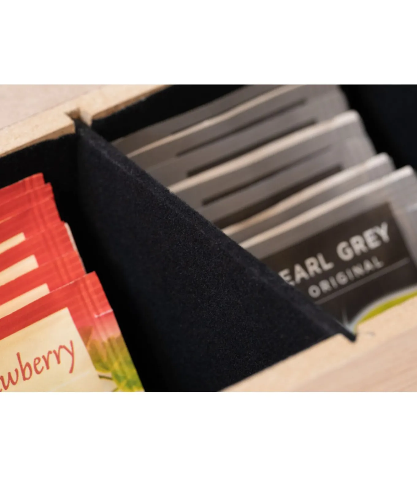 Theedoos - Hout - 6-vaks - met Fluweel - 43 x 9 cm