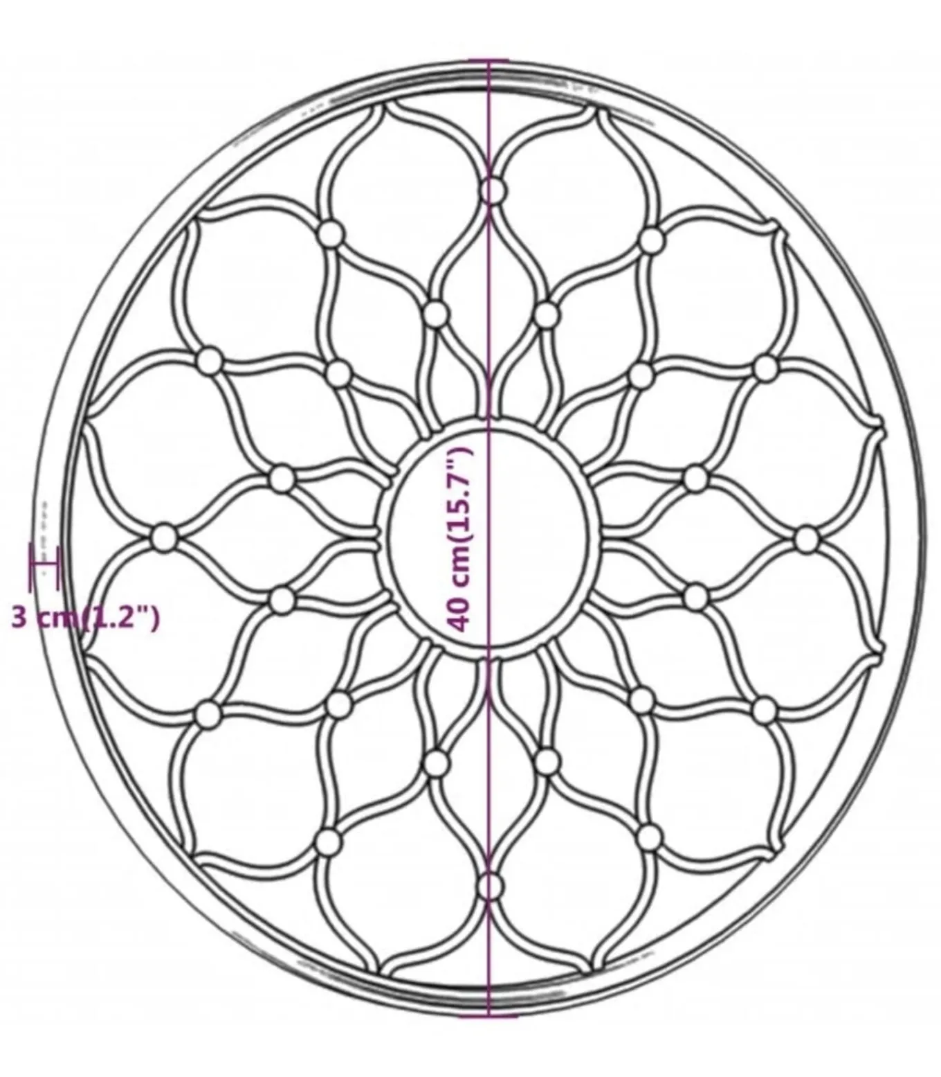 Tuinspiegel rond 40x3 cm ijzer zwart