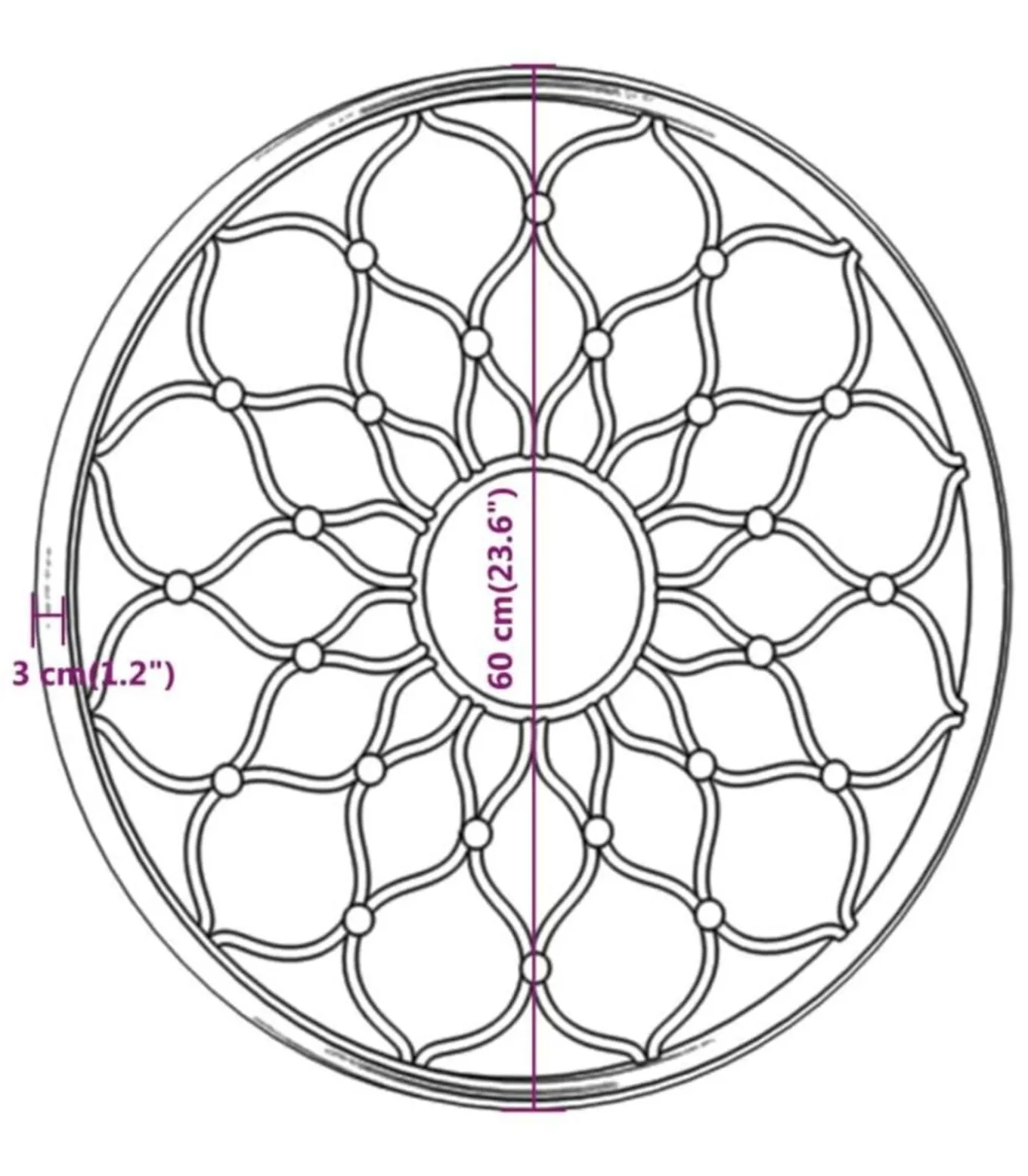 Tuinspiegel rond 60x3 cm ijzer zwart