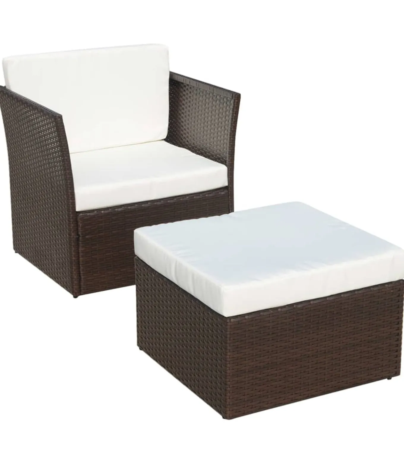 Tuinstoel met voetenbank poly rattan bruin