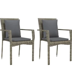 Tuinstoelen 2 st met kussens poly rattan grijs