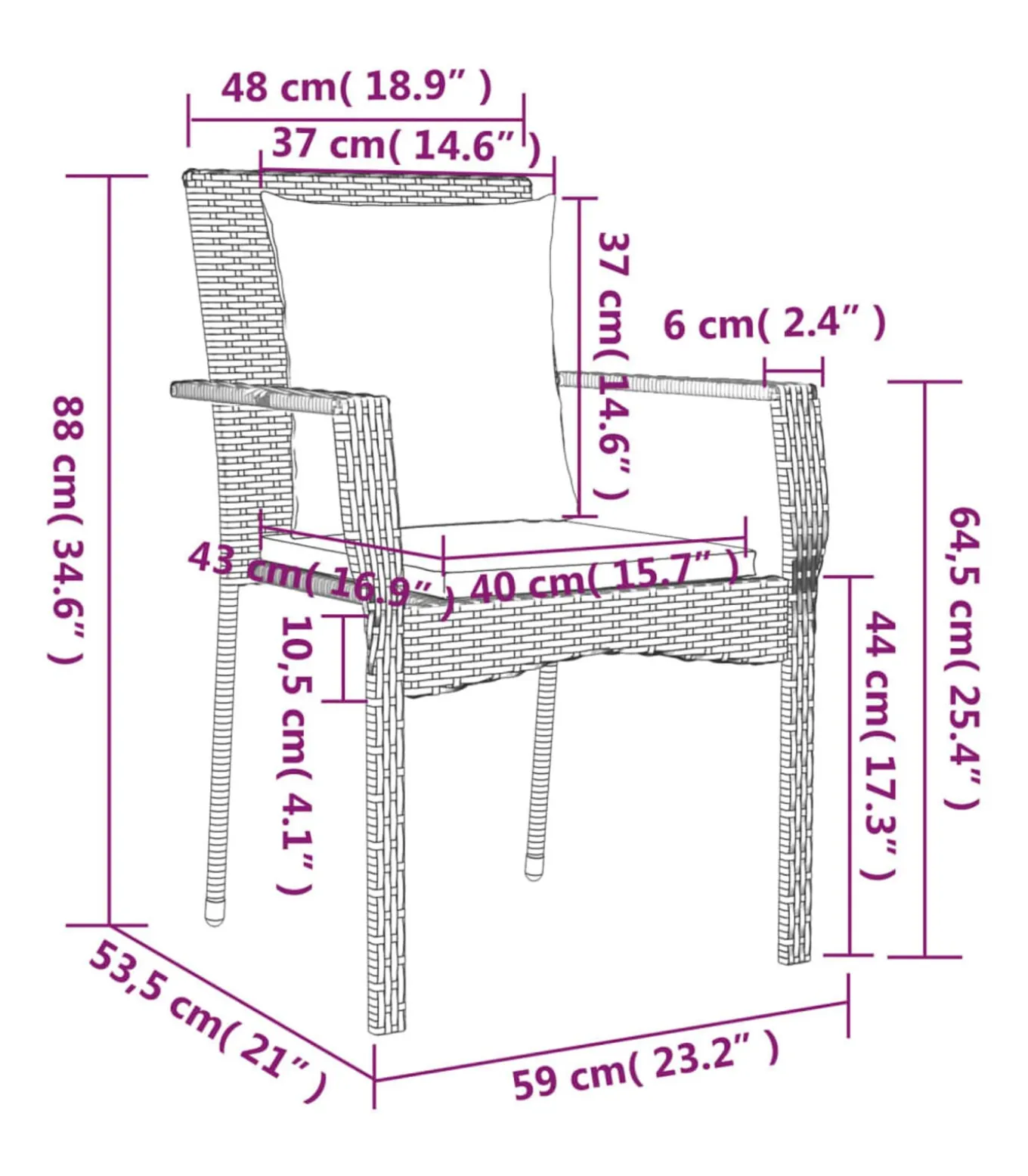 Tuinstoelen 2 st met kussens poly rattan grijs