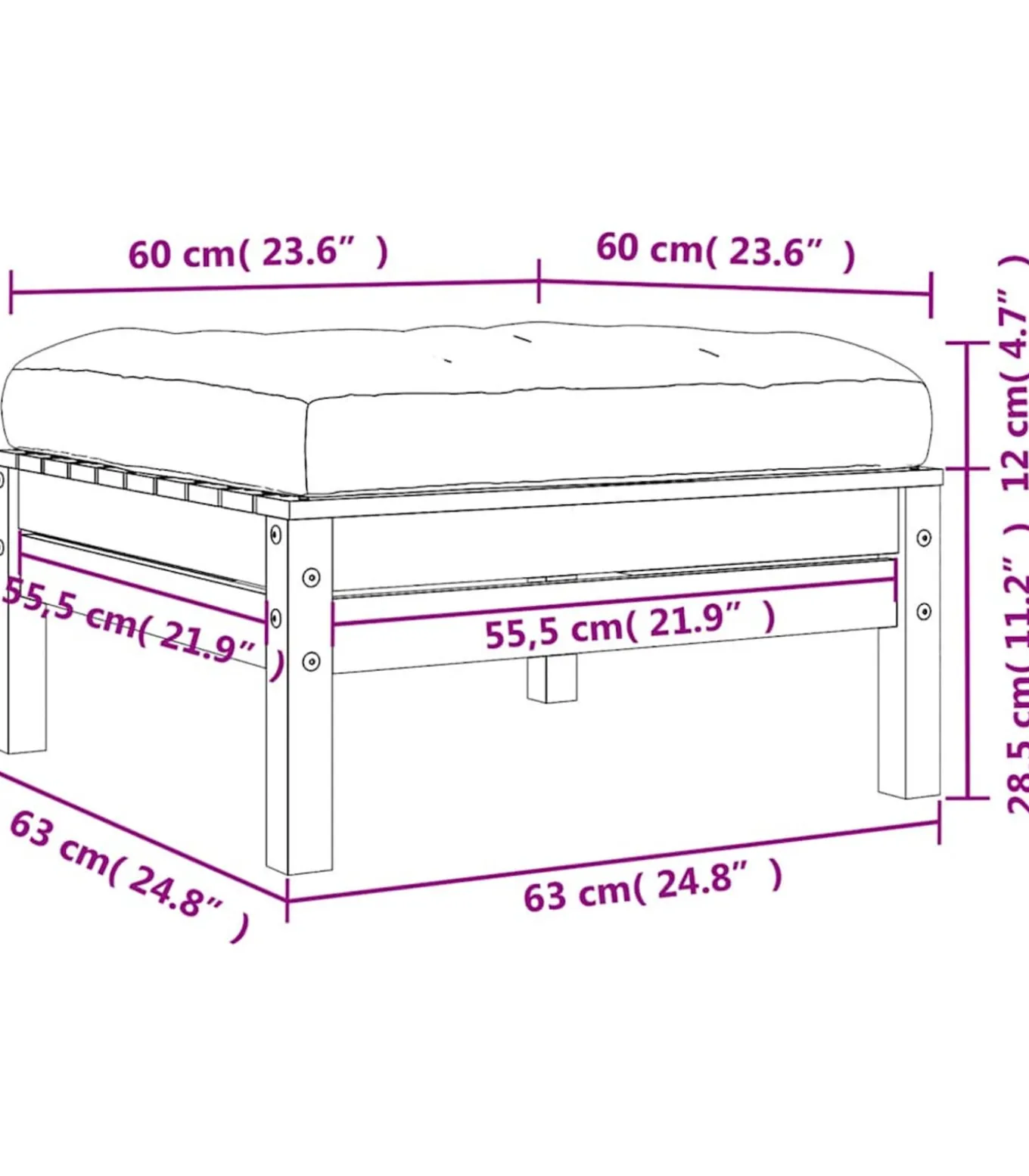 Tuinvoetenbank met kussen massief douglashout