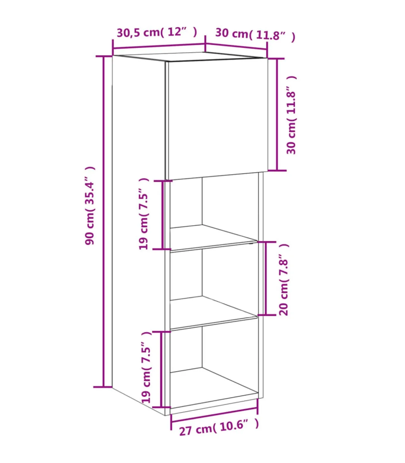 Tv-meubel met LED-verlichting 30,5x30x90 cm wit