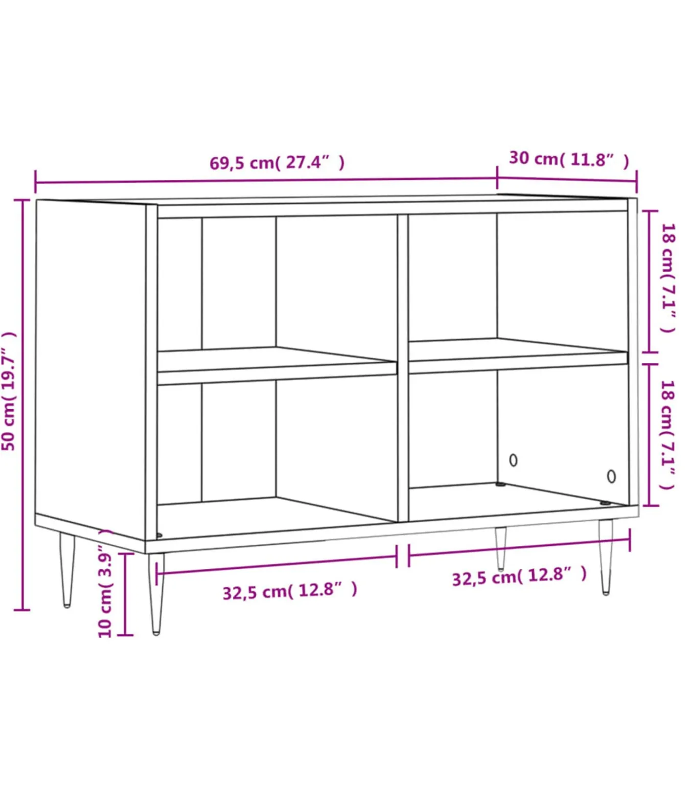 Tv-meubel 69,5x30x50 cm bewerkt hout wit