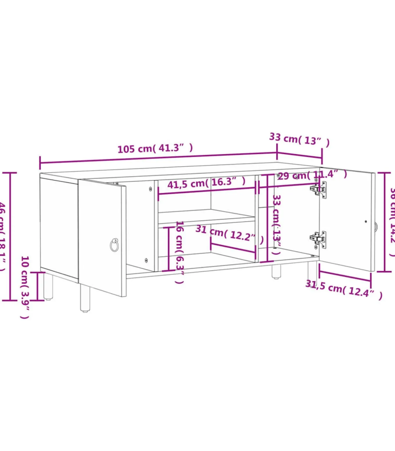 Tv-meubel 105x33x46cm massief mangohout