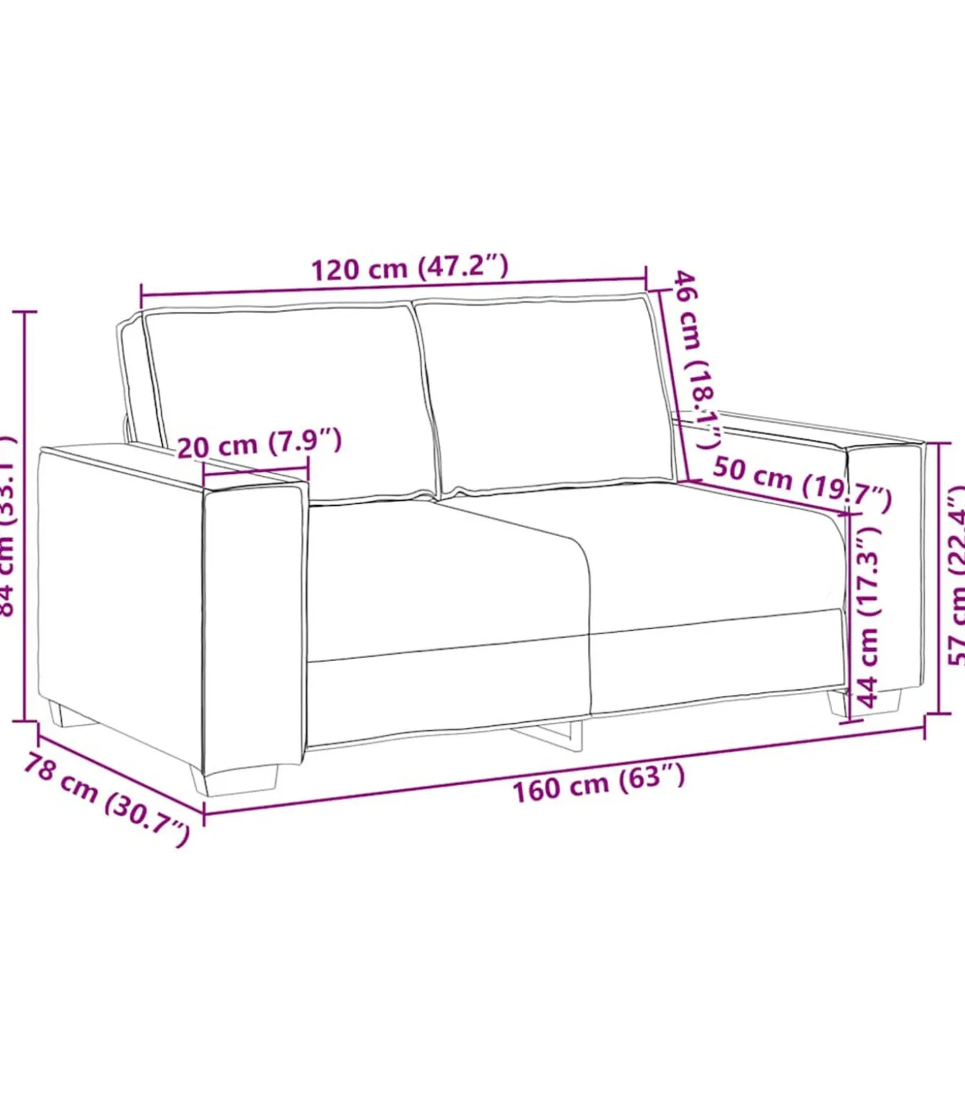 Tweezitsbank 120 cm fluweel bruin