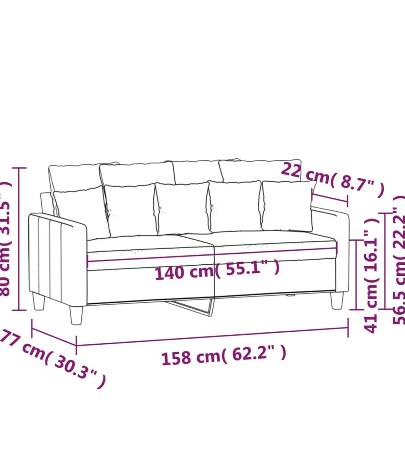 Tweezitsbank 140 cm stof lichtgeel