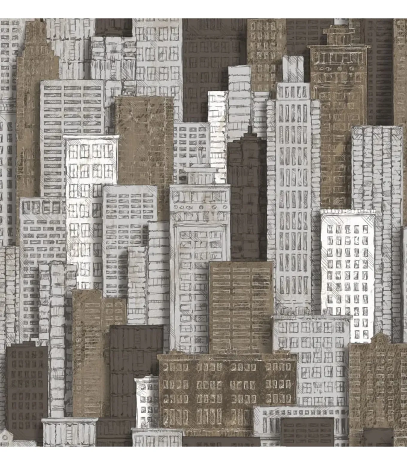 Urban Friends & Coffee Behang stadsappartementen wit en goudkleurig