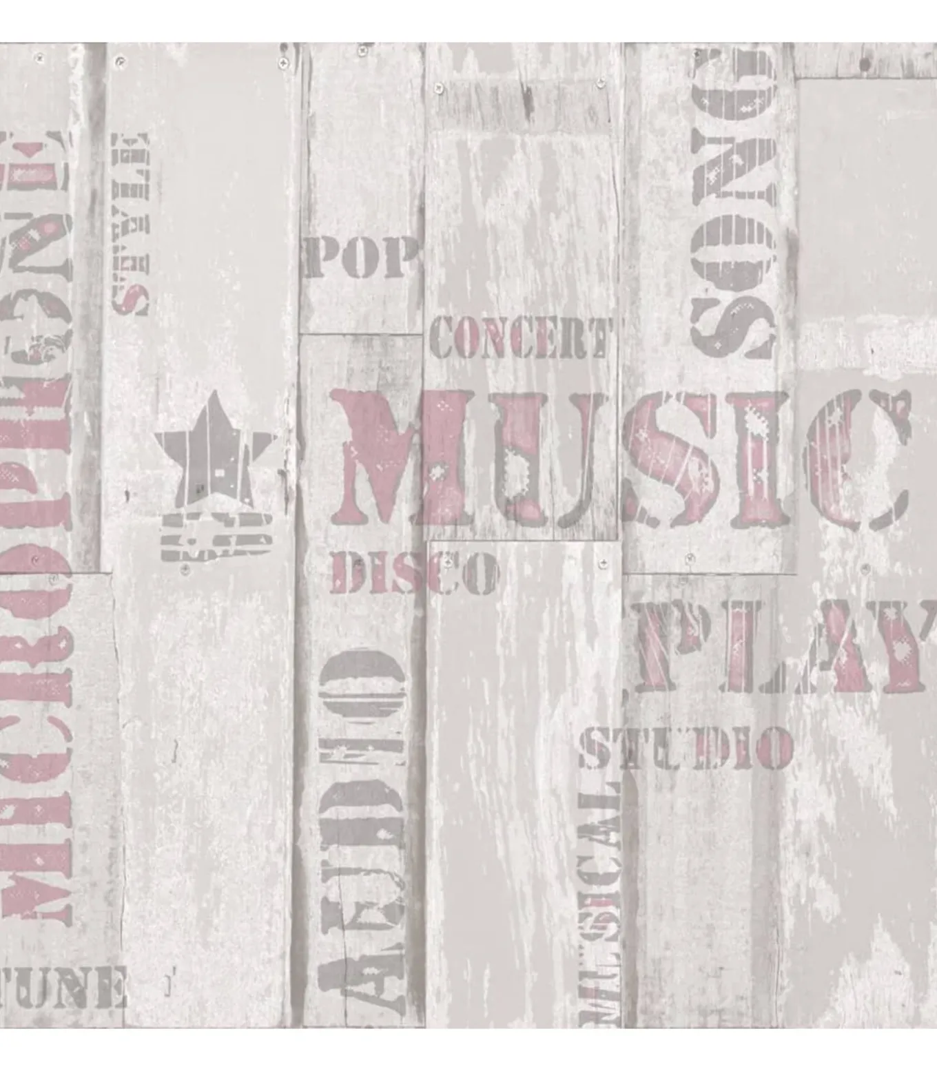 Urban Friends & Coffee Behang houten planken en woorden beige en roze