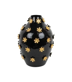 Vaas Golden Flowers - Zwart - Ø24cm