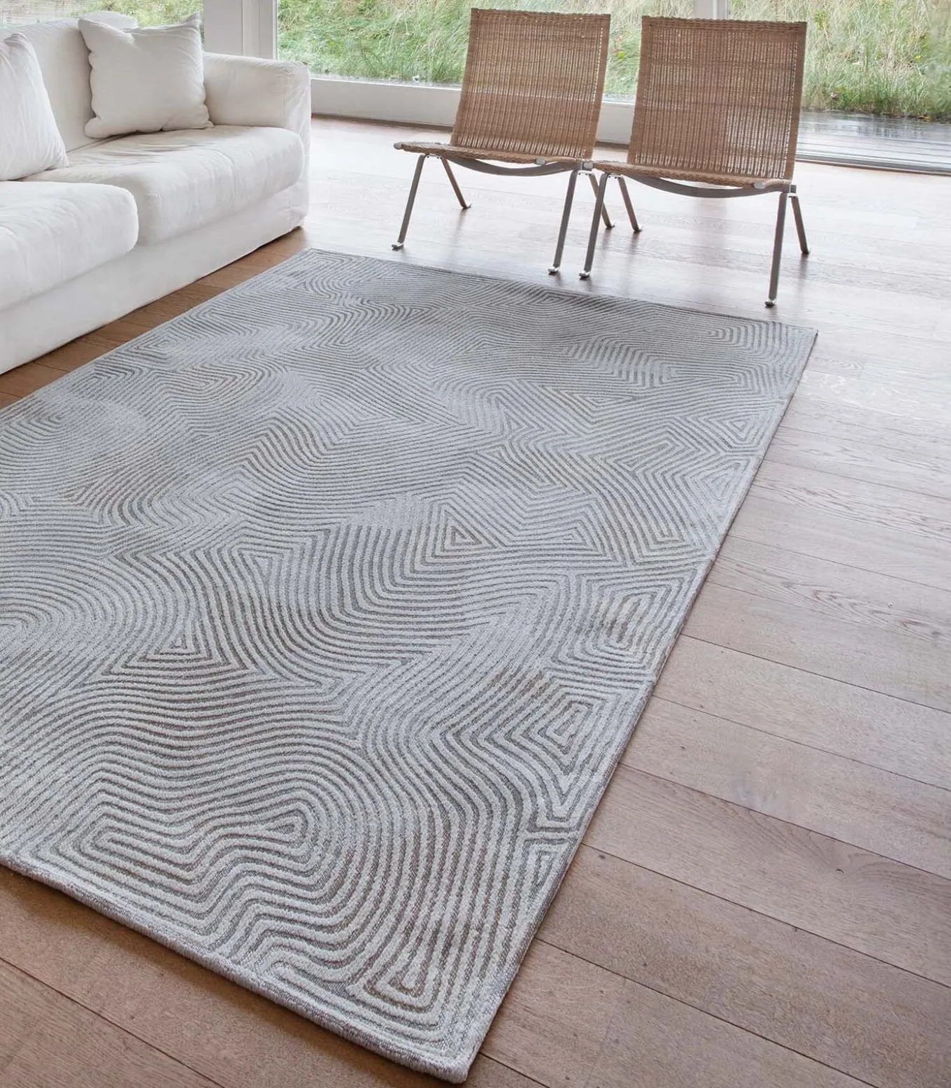 Vlak geweven woonkamer- en slaapkamerkleed WHITE HORIZON