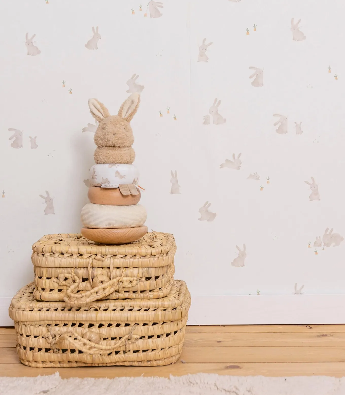 Vliesbehang Baby Bunny Bruin/Wit