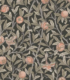 Vliesbehang Bird & Pomegranate Charcoal