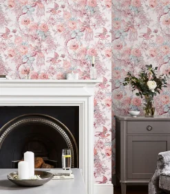 Vliesbehang Birtle | Roze | Vogels &
